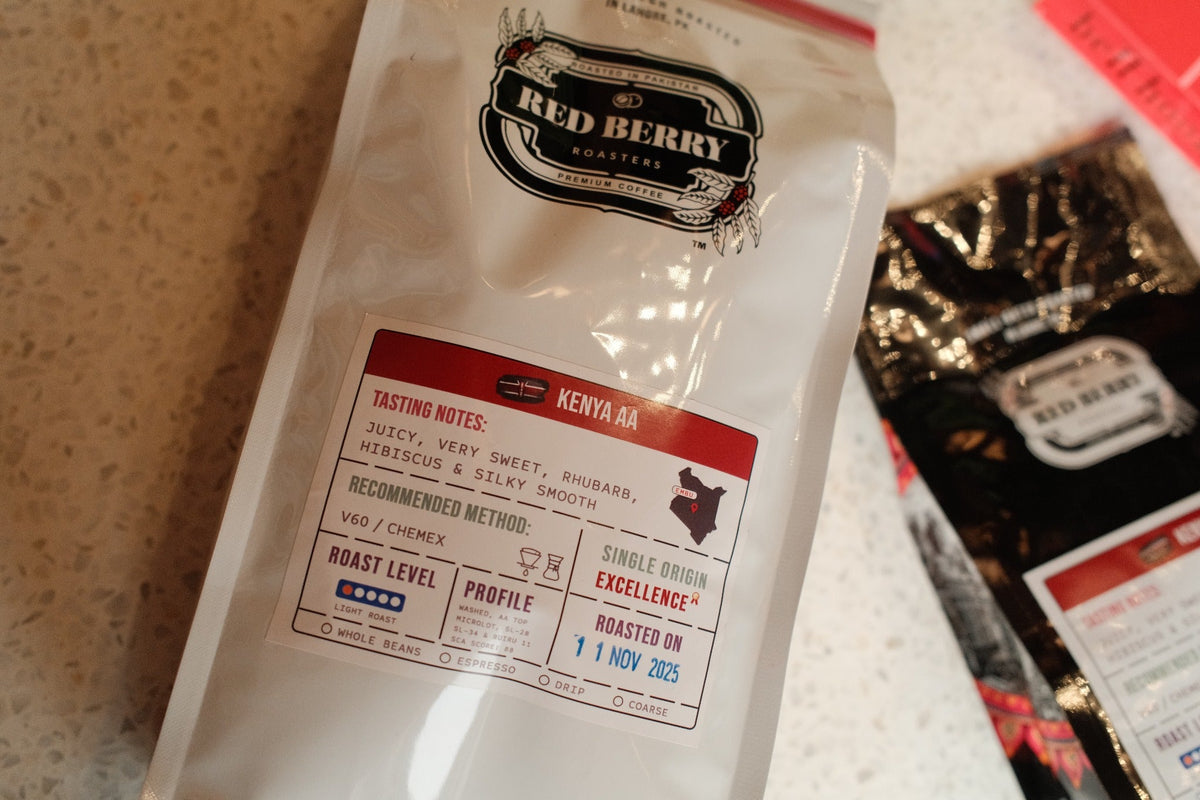 Red Berry Roasters coffee bags, including Kenya AA