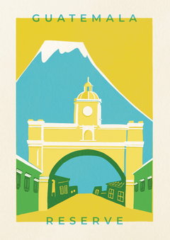 Illustration of a building with a mountain in the background, labeled 'Guatemala Reserve'.